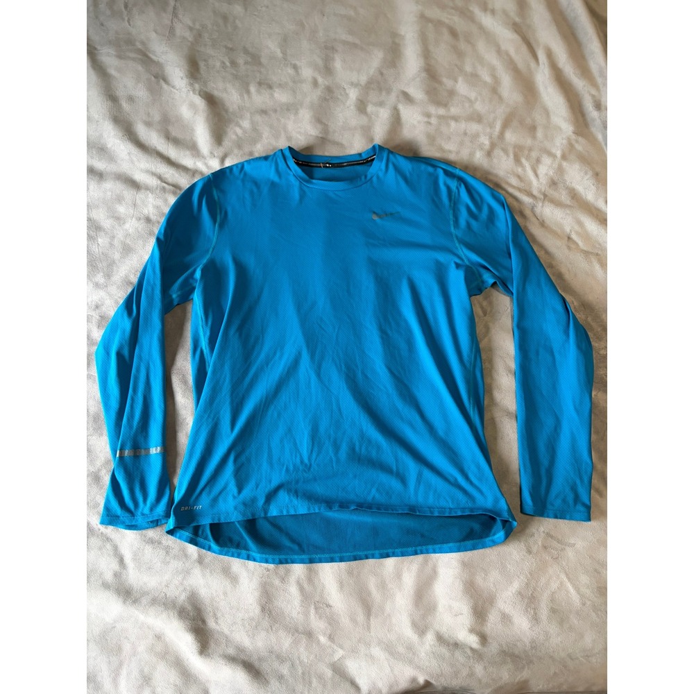 Nike Dri-FIT Mens Large Blue Long Sleeve Running Training Shirt Reflective L
